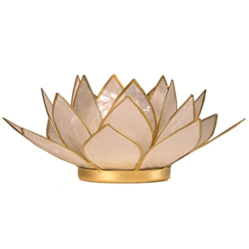 Porte Bougie Fleur de Lotus perle et or