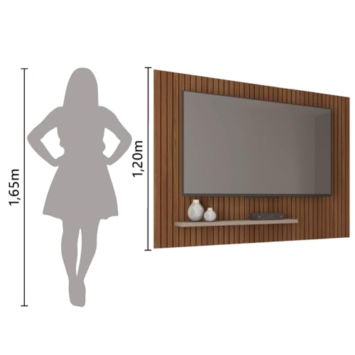 Painel para TV até 75 Polegadas 1,80m Ripado com Prateleira França Fendi/Havana Caemmum