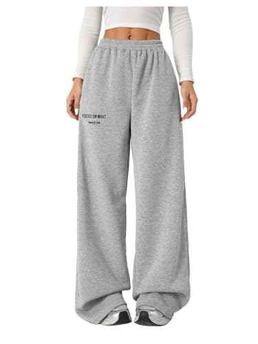 Girl's Baggy Sweatpants Letter Print High Waisted Wide Leg Pants Joggers Sweat Track Pants Trendy