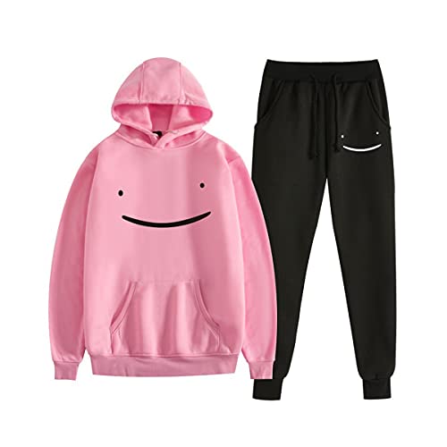 Dreamwastaken Dream-Smile Sudadera con capucha de dos piezas Unisex Sudaderas+Pantalones de chándal Ropa de moda Mujeres Hombres Conjunto Rosa Cover