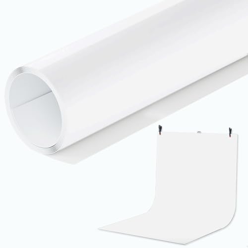 Xibeys White Photography Backdrop, Matte & Reflective PVC Background Paper 24x51inch (60x130cm) Dual Side Vinyl Photo Backdrop for Photo Studio Product Photography, Photoshoot, Videos