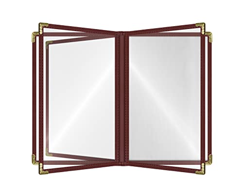 Goodsmart Restaurant Menu Covers – 25 Pack Burgundy 10-View 8.5" x 14" Cafe Menu Holders, Side-Loading Vinyl Covers with Clear Sleeves, Plastic &amp; Leather-Style Menu Covers with Gold Corners