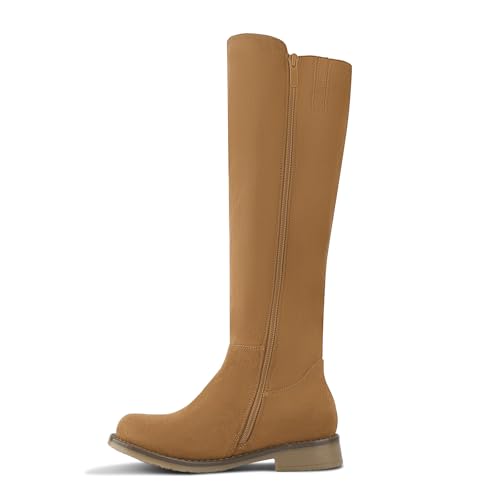 Image of Shoe'N Tale Women's Knee High Boots Flat Low Heel Stretchy Round Toe with Side Zipper