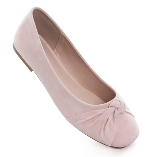 Hee grand Women Square Toe Ballet Flats Shoes Bowknot Dressy Shoes Casual Suede Slip-On Loafers 7