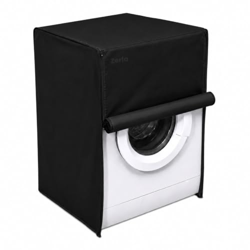 Image of Zerfa Waterproof, Dust-Proof, Sun-Proof Front Load Fully Automatic Washing Machine Cover Fit and Suitable for All Brands Universal Cover - Black (Dimensions: 59 x 59 x 86 cm)