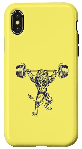 ライオン ウェイトリフティング バーベル フィットネス 動物 クール ジム ワークアウト スマホケース iPhone X/XS 用