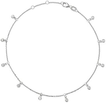 Bezel Set Diamonds-by-The-Yard Station Anklet, 14K Gold, Various Sizes, 10" Adjustable Length, (G-H Color, SI2-I1 Clarity) (White-Gold, 0.25)