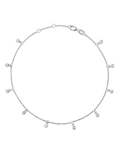 Bezel Set Diamonds-By-The-Yard Station Anklet, 14K Gold, Various Sizes, 10" Adjustable Length, (G-H Color, Si2-I1 Clarity) (White-Gold, 0.25) #TOP1