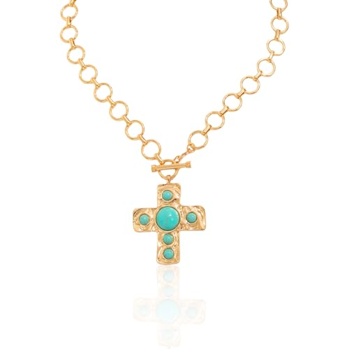 jlzlylkl Gold Western Turquoise Chunky Cross Necklace For Women Western