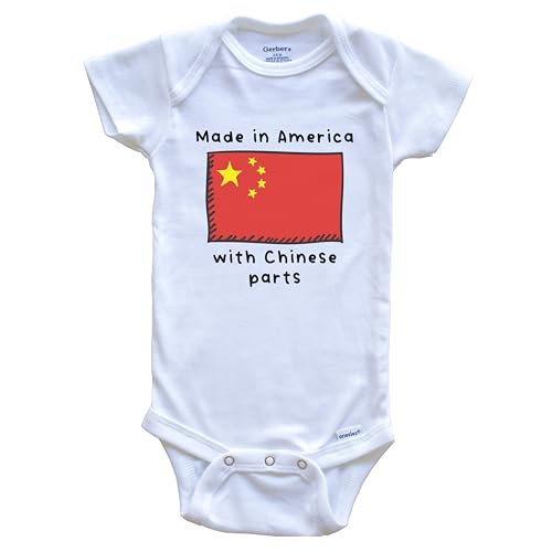Made in America with Chinese Parts China Flag One Piece Baby Bodysuit