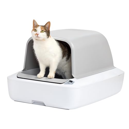 PetSafe ScoopFree Crystal Pro Automatic Self Cleaning Cat Litter Box System – Enclosed Front-Entry – Advanced Odor Control – Includes 1 Disposable Crystal Litter Tray – White (PAL00-18017)