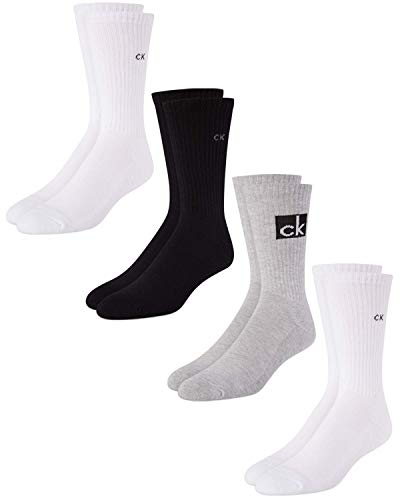 Calvin Klein Socks - Cotton Cushioned Mid-Calf Althletic Crew Sock (4 Pack), Size Shoe Size: 7-12, Black/White/Grey