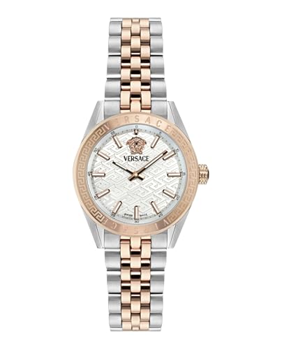 Versace V-Code Collection Luxury Womens Watch Timepieces with a Two Tone Bracelet and Case Featuring a Silver Dial