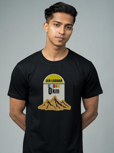 Image of T-Shirt for Men - 100% Cotton Ladakh Motorcycle Rider Half Sleeve Round Neck Graphic Print | Regular & Oversized Fit | 180 /220 GSM | S-5XL | Black, Navy Blue, Olive, Red, White