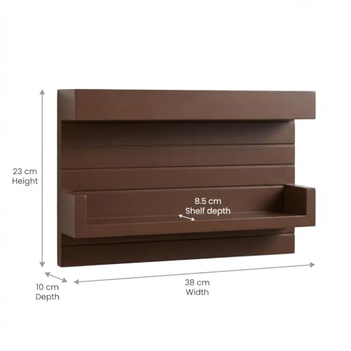 Image of Key Holder for Wall with Mail Shelf & 4 Hooks | Engineered Wood (Brown, 36D x 23W x 10H Centimeters)