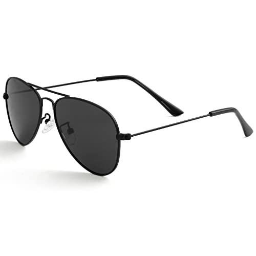 Kursan Kids Polarized Aviator Sunglasses For Litter Girls Boys Metal Frame Mirrored Lens Juniors Sun Glasses Age 3-8 (Black/Black) #TOP2