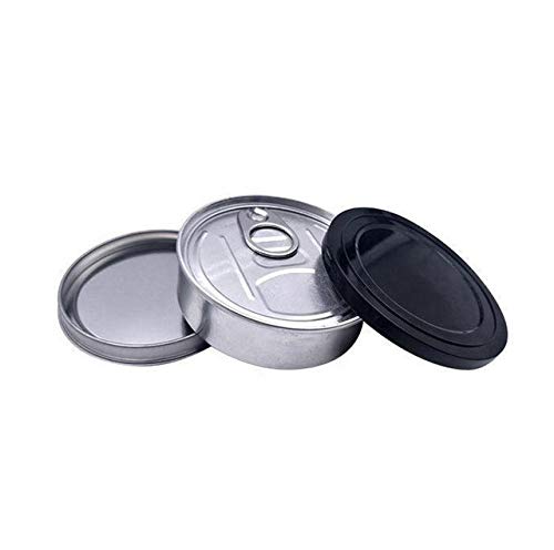 Self-seal Tin Can with Ring Lid Design - NO TOOLS NEEDED - Aluminum Metal Tin Flat Storage Container for DIY Beauty, Cosmetics, Skin Care, Tea and Travel, 100ml/3.5g (60 Pack)