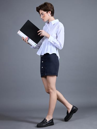 Image of Miss Chase Women's Regular High Rise Above Knee Stretchable Denim Skirt