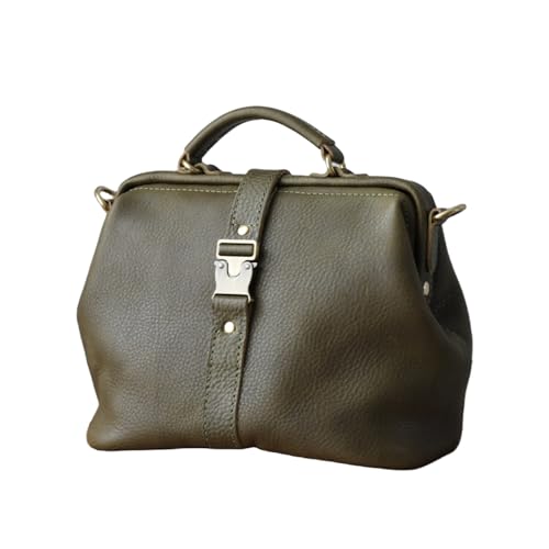 Image of Handmade Leather Doctor Bag for Women, Vintage Frame Satchel, Large Capacity Work Handbag, Soft Genuine Leather Shoulder Tote