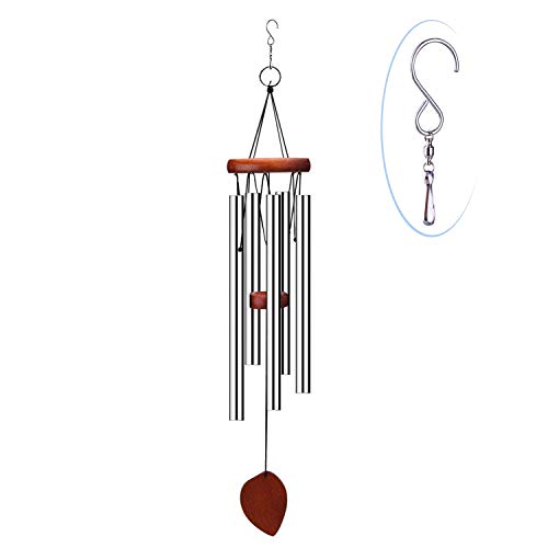 WOODMUSIC Wind Chime - 5 Hollow Aluminum Metal Tubes Best Large Wood Windchime Deliver Rich, Full, Relaxing Tones - Amazing Grace Chimes For Outdoor Patio(24