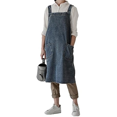 Pincy Unisex Denim Apron No-ties - Cross Back Apron with Pockets for Cooking Kitchens (Blue) Cover