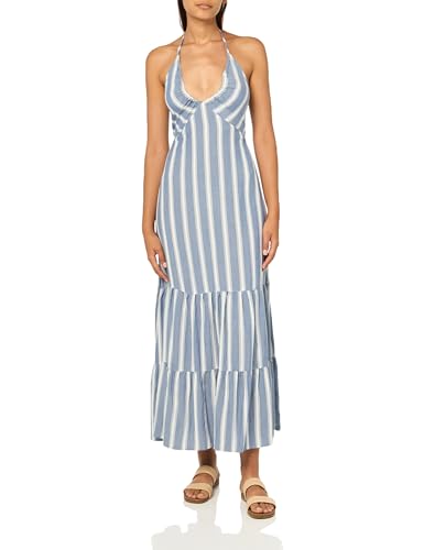 grey suit dress shirt Mackenna Navy Cotton Stripe Halter Smock Back Maxi Dress