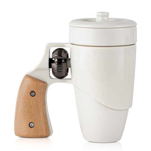 VIREESR Birthday Gifts for Her,Gifts for Women,Valentines Day Gifts for Her,Novelty Ceramic Coffee Mug,Cool Revolver Ceramic Mug,Gun Coffee Mugs for Men (16 oz White)
