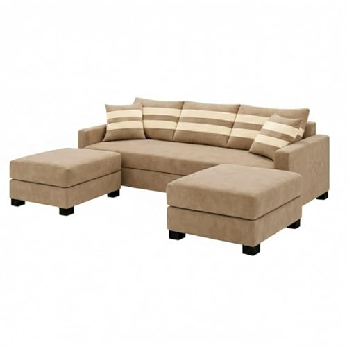 Image of Classiq Rich 5 Seater L Shape Sofa Set with Movable Ottoman | Flexible Layout | Spacious Soft Touch Seating | Designer Sofa for Living Room (Beige)