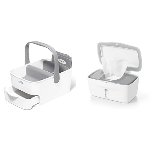 Image of OXO Tot Diaper Caddy with Changing Mat & Tot Perfect Pull Wipes Dispenser - Gray, 1 Count (Pack of 1)