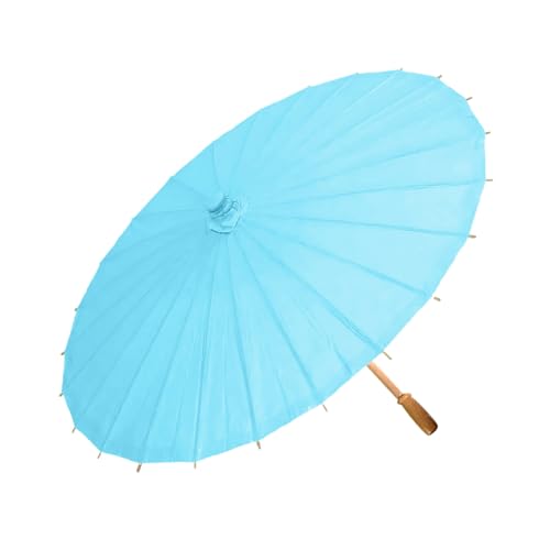 SHINROAD Parapluie en papier coloré avec poignée en bambou, style chinois, artisanat décoratif, peinture à l'huile, parasol vintage léger, bleu, 85 cm