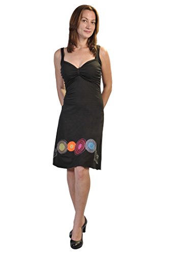 TATTOPANI Vestido feminino de verão sem mangas com bordado colorido, preto, 34-36, Preto