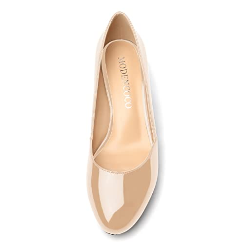 MODENCOCO Women's Block Round Toe Slip On Patent Chunky Low Heel Pumps Wedding Dress Shoes 2 Inch4