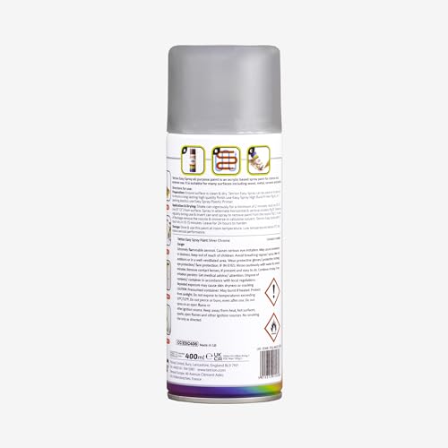 Image of Tetrion Easy Spray Paint - Chrome Silver 400ml - Reflective Acrylic Spray for Wood, Metal, Plastic, Ceramic & More - Fast-Drying, Smooth Mirror Finish, Indoor & Outdoor Use, 13.5 Oz