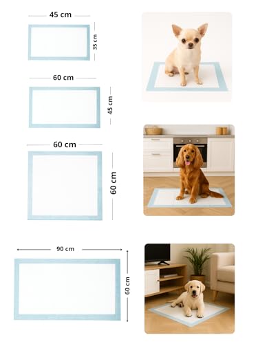 Ale-commerce 100 Stück Trainingspads für Hunde 35 x 45 cm Hundetoilette Inkontinenz Bettunterlage 6-lagiges Design Hundezubehör Schnell Trocknende Welpen Ältere Hunde Saugstarke Wickelunterlage
