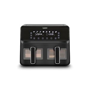 Lauben DualZone® 8000BC Air Fryer Heteluchtfriteuse met twee manden, totaal volume 8 l, individuele instelling van beide manden gescheiden, doorzichtig venster, 8 vooraf ingestelde programma’s