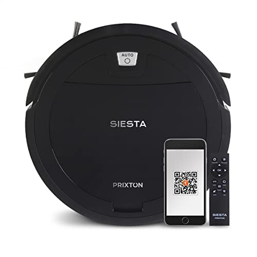 PRIXTON Robot Aspirador Siesta con Gran Potencia de Succión 1000 Pa con WiFi y App Móvil, Programable e Inteligente, Limpieza automática, Barre, Friega, Pasa la Mopa, Color Negro