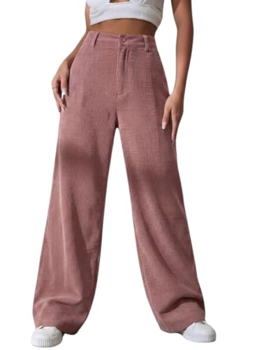 Image of SMOWKLY Women's Corduroy Mid Rise Wide Leg Korean Bottomwear with Pocket | Loose & Relaxed Fit Casual Baggy Trousers for Woman Elegant Workwear for Office, College & Events