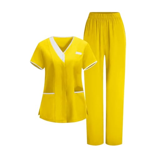 Image of 2026 Scrub for Cleaning Jobs Uniform, Multi Pockets Scrubs for Women Sets, V-Neck Top & Straight Leg Pants Scrubs Set