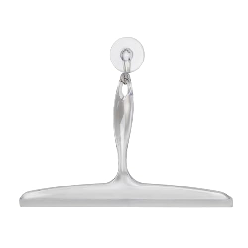 iDesign Plastic Bath Squeegee for Glass with Suction Hook Holder &ndash; 12', Clear