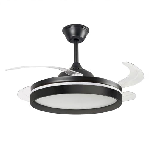 InnovaGoods - Ventilador de Techo con Luz LED, 4 Aspas Retráctiles, Mando a Distancia, 6 Velocidades, 3 Modos de Luz, Función Verano-Invierno, Temporizador, Motor DC, Silencioso, 33 dB, 72 W