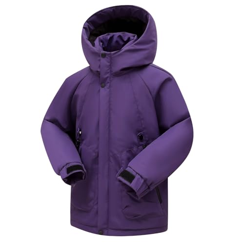 Kids Rain Jacket Fall Winter Windbreaker Waterproof Puffer Jacket Girls Casual Full Zip Outerwear Raincoat with Hood