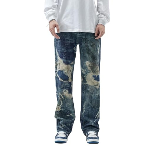 Jeans Pants Trousers Denim Men's Non Elastic High Street Loose Floor Retro Worn-Out