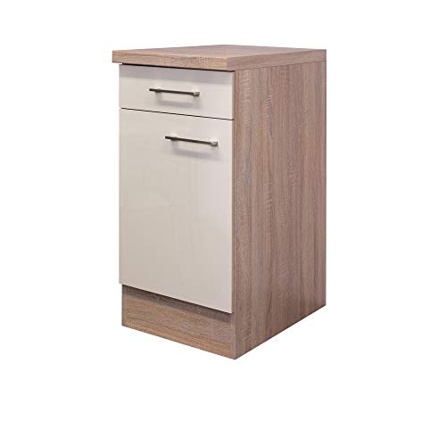 Flex-Well Unterschrank Nepal - Küchenschrank - 1-türig - 1 Schublade - Breite 40 cm - Creme glänzend/Eiche Sonoma Flex-Well Unterschrank Nepal - Küchenschrank - 1-türig - 1 Schublade - Breite 40 cm - Creme glänzend/Eiche Sonoma