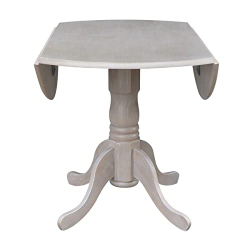 International Concepts 42" Round Dual Drop Leaf Pedestal Table, Washed Gray Taupe #TOP4