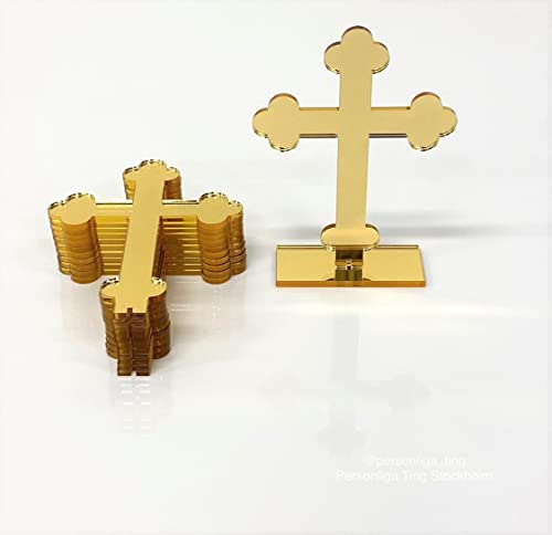 Regalo de bautizo 10 piezas de pie cruz dorada recuerdos de plexiglás para comunión 2