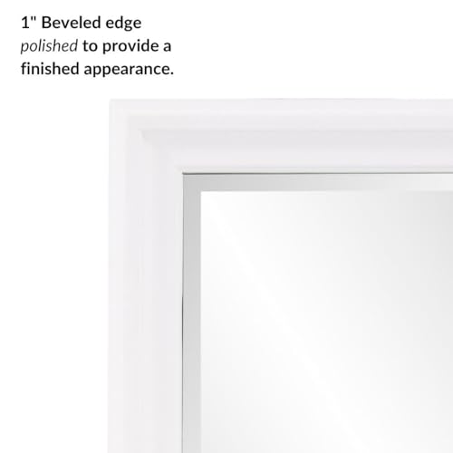 Image of Howard Elliott George Rectangular Matte White Wall Mirror, Rectangle Hanging Wood Framed Vanity Mirrors for Home Decor, Living Room, Bathroom, Bedroom, or Hallway, 24 x 36 Inch