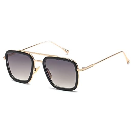 SHEEN KELLY Retro Gafas de sol Tonny Stark Marco de metal para hombres mujeres Gafas de sol Iron Man cuadradas