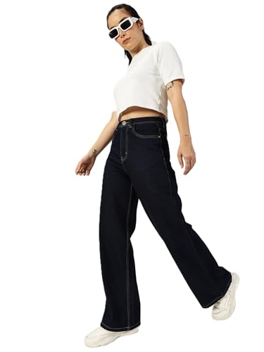 Image of THIRD QUADRANT Women Wide Leg Jeans with high Waist || Black Jeans for Women || Flared Jeans for Women