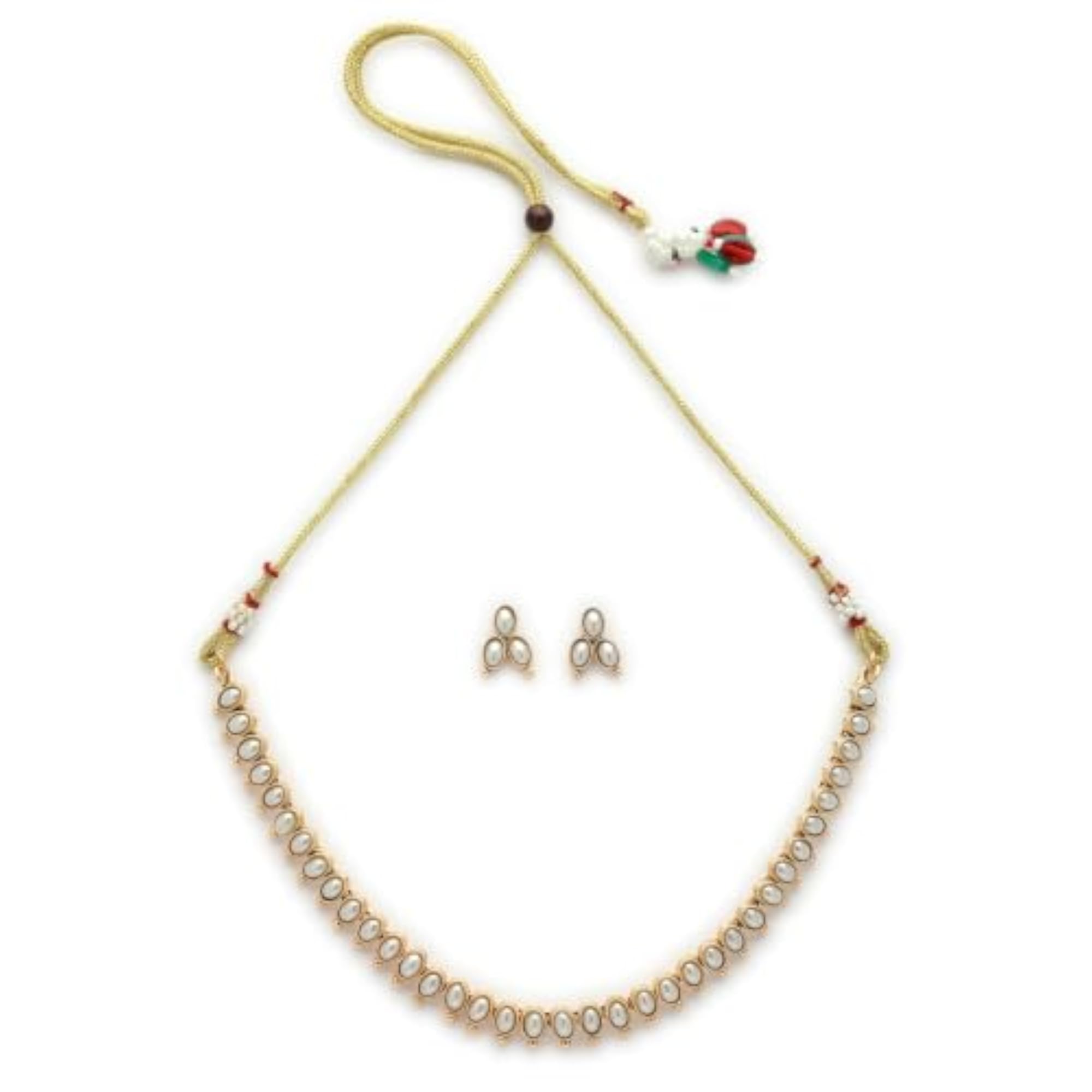 Gold-Plated Stone Studded Pearl Choker Necklace Set, Gift for Her