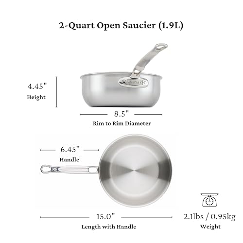 Image of Thomas Keller Insignia by Hestan - 2 Quart Saucier Pan with Lid, Commercial Clad Stainless Steel, Induction Compatible, Oven Safe - Professional Cookware